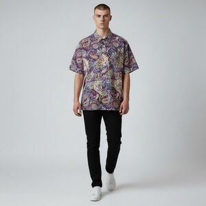 Obey Propaganda Shirt XL Blue Paisley Short Sleeve Button Down Cotton Dot Print